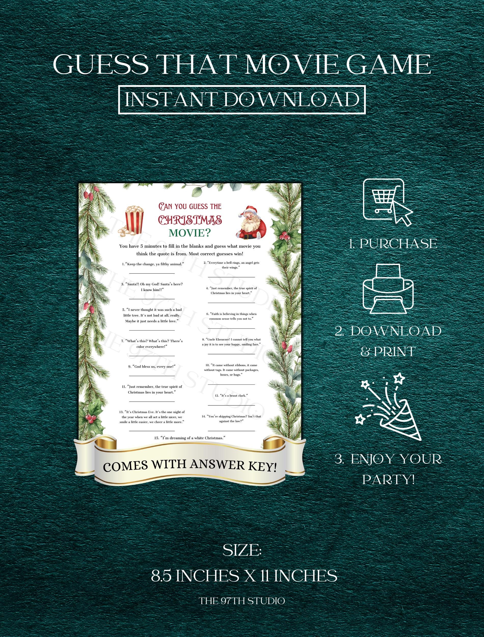 Guess That Movie Game | Office Christmas Party Game | Christmas Family Game | Printable Christmas Game | Xmas Party Game Printable | Movies