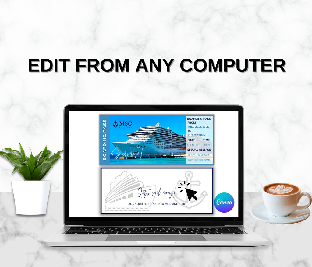 Editable Cruise Boarding Pass Template, Surprise Vacation Ticket (Digital Download)