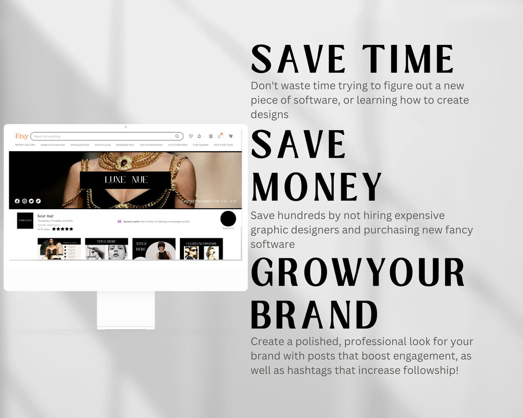 Etsy Shop Kit Canva, Branding and Logo Kit Modern Black and White, Etsy Shop Banner, Etsy Listing Photos, Fashion Etsy Shop Branding Bundle
