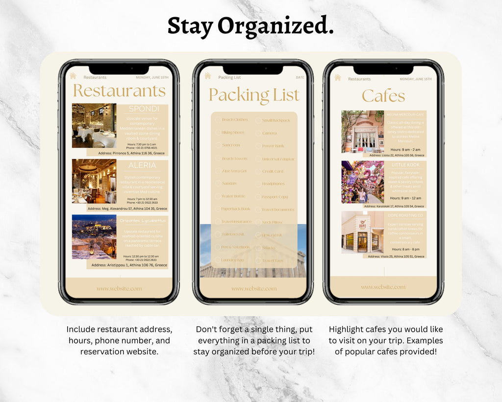 Travel Itinerary Mobile Template Modern Minimal Classic, Editable on Canva, Printable, Digital Template Download, Traveling Guide GREECE