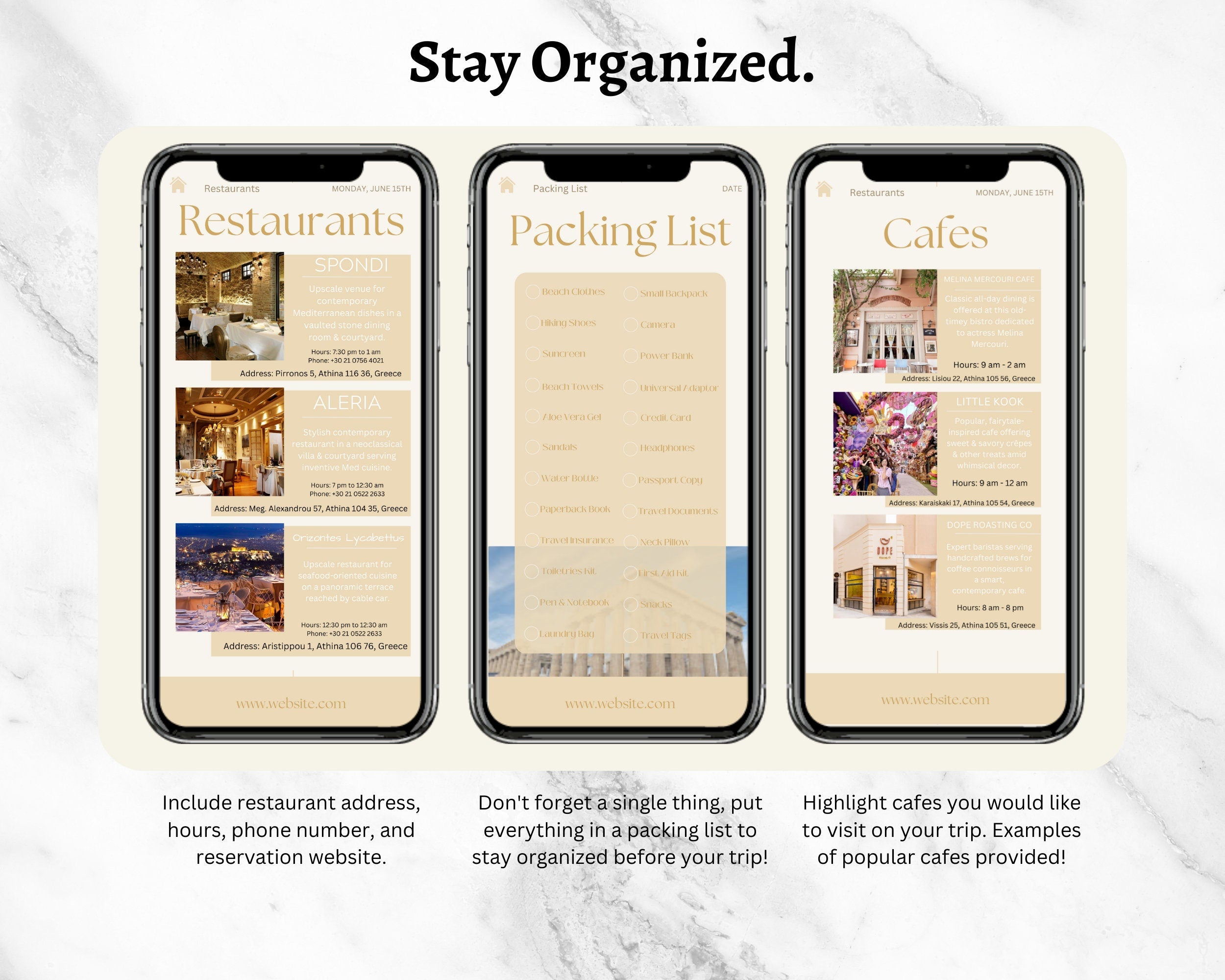 Travel Itinerary Mobile Template Modern Minimal Classic, Editable on Canva, Printable, Digital Template Download, Traveling Guide GREECE