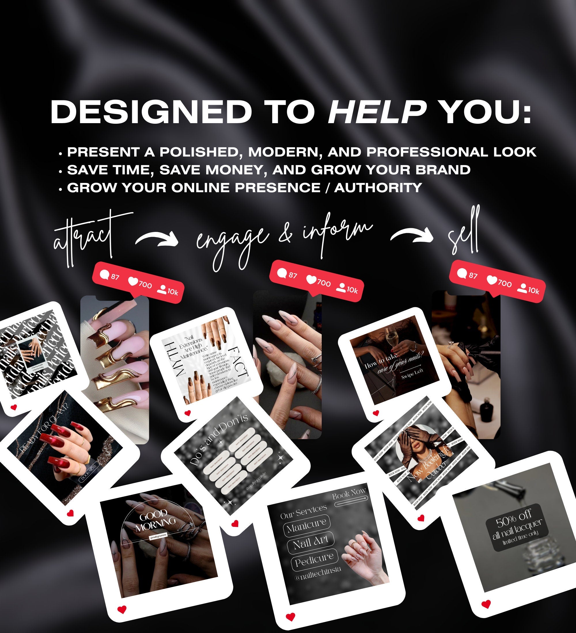 Nail Tech Instagram Templates | Nail Tech Instagram Posts | Nail Tech Instagram | Nail Tech Social Media Instagram Posts | Manicurist Posts