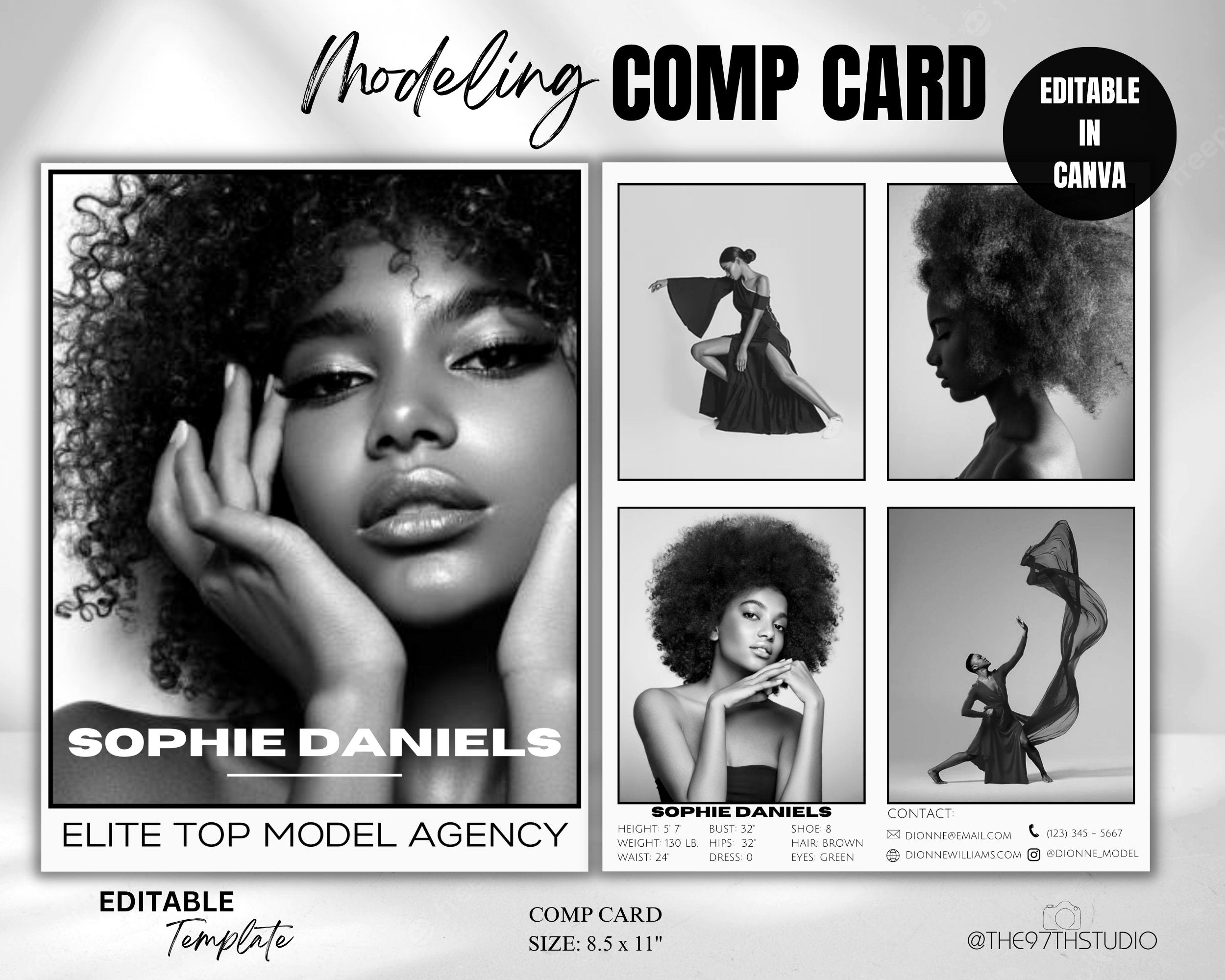 COMP CARD Template, Modeling Photocard, Zed Card for Models, Z Card, Fashion Resume Photo Card, Modeling Comp Card, Editable Canva Template