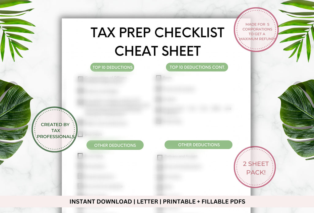 S Corporation Tax Prep Checklist, Printable Tracker (PDF)