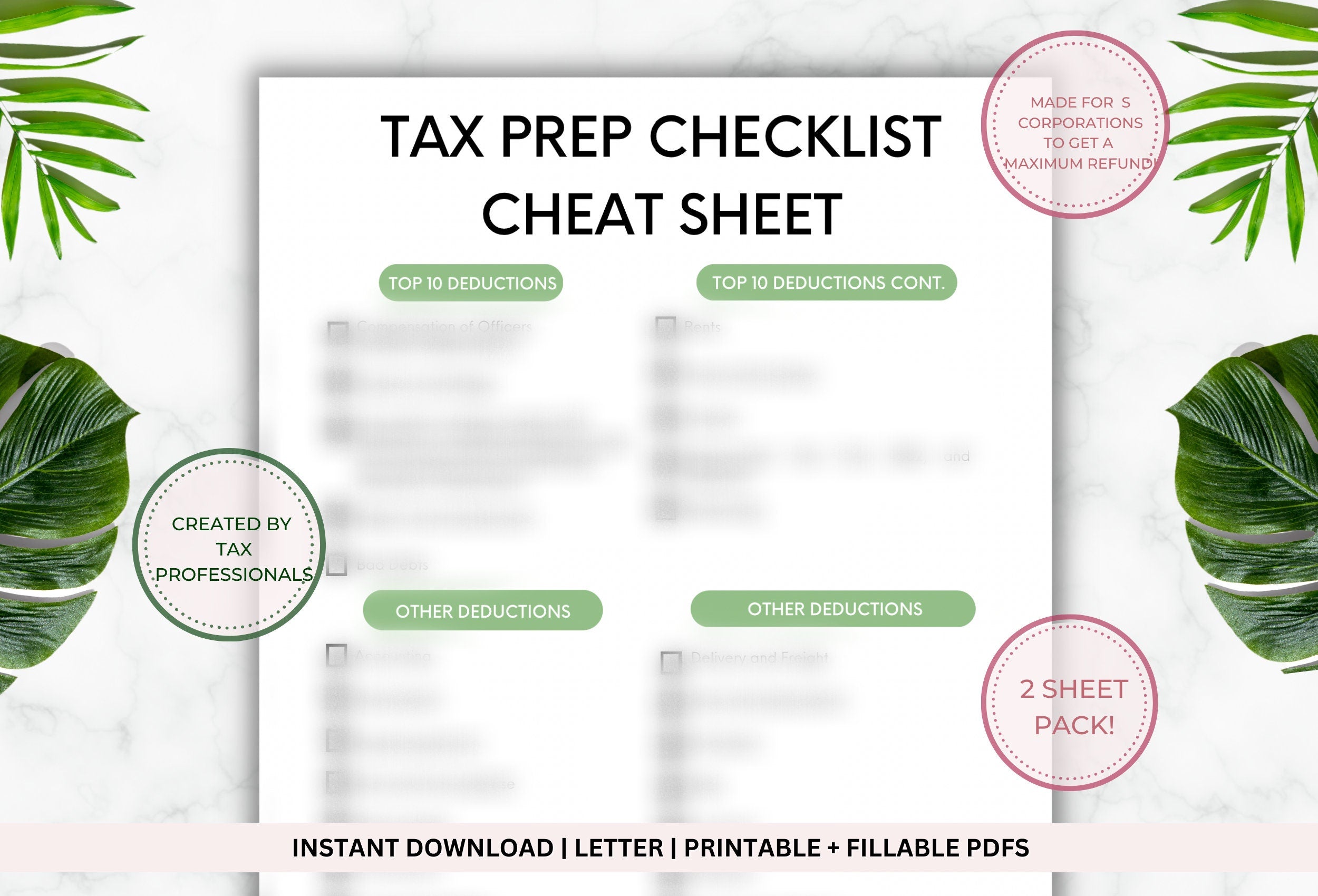 S Corporation Tax Prep Checklist, Printable Tracker (PDF)