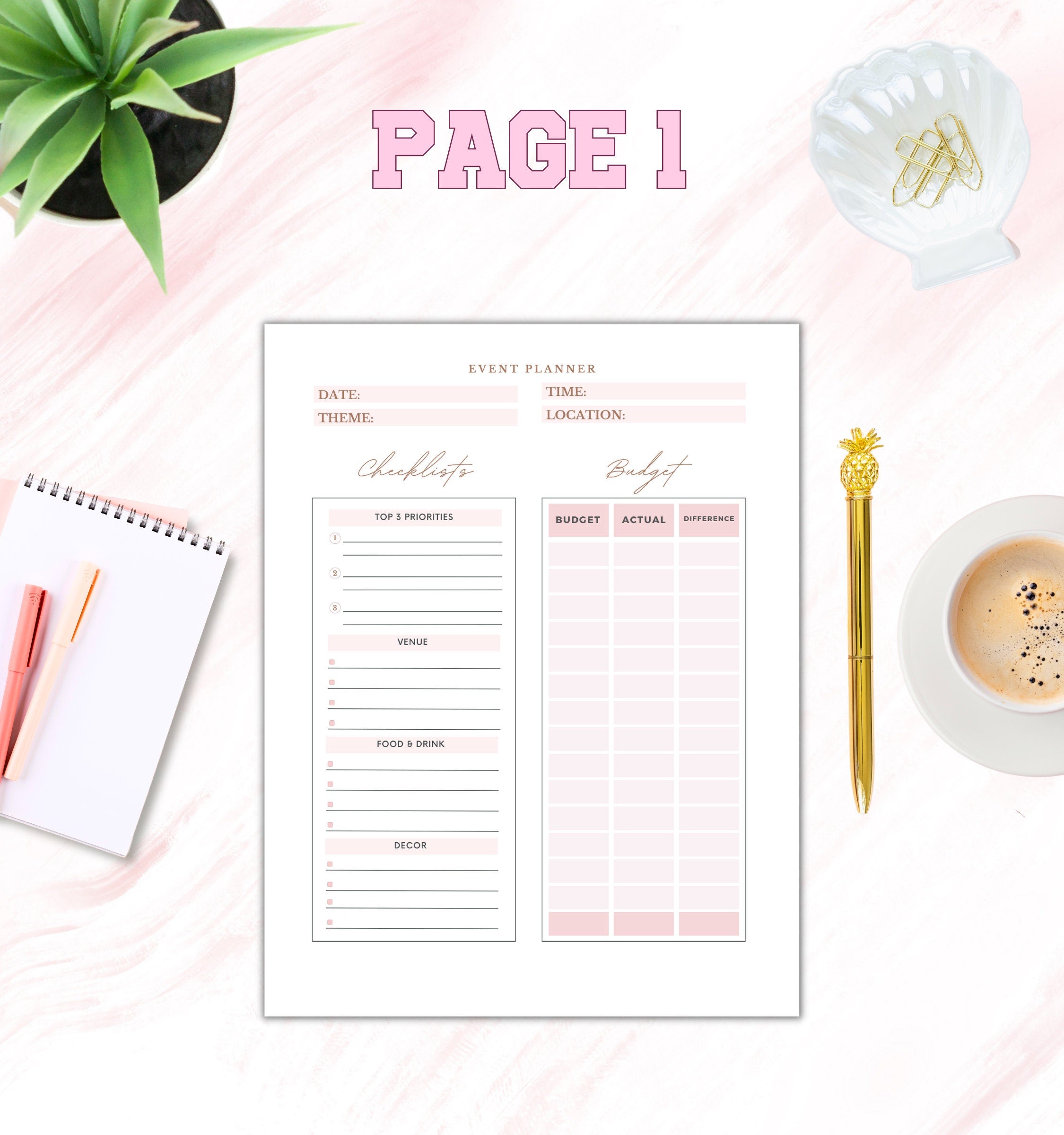 Printable Event Planner Template, Party Planner, Birthday, Wedding, Bridal, Budget, Invites, Event Plan Set, Party Organizer, Letter Size