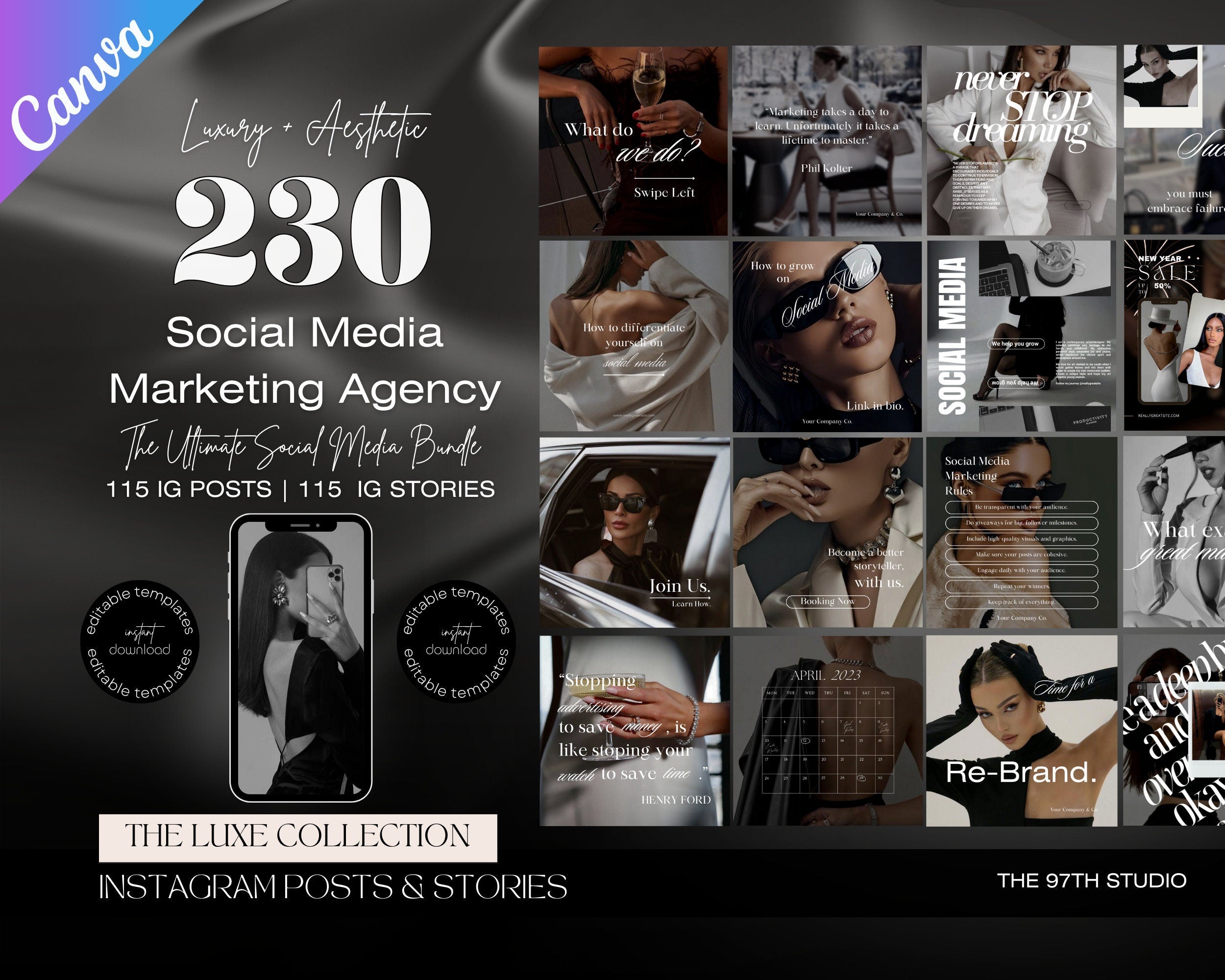 230+ Social Media Instagram Posts | Agency Marketing Templates (Digital Download)