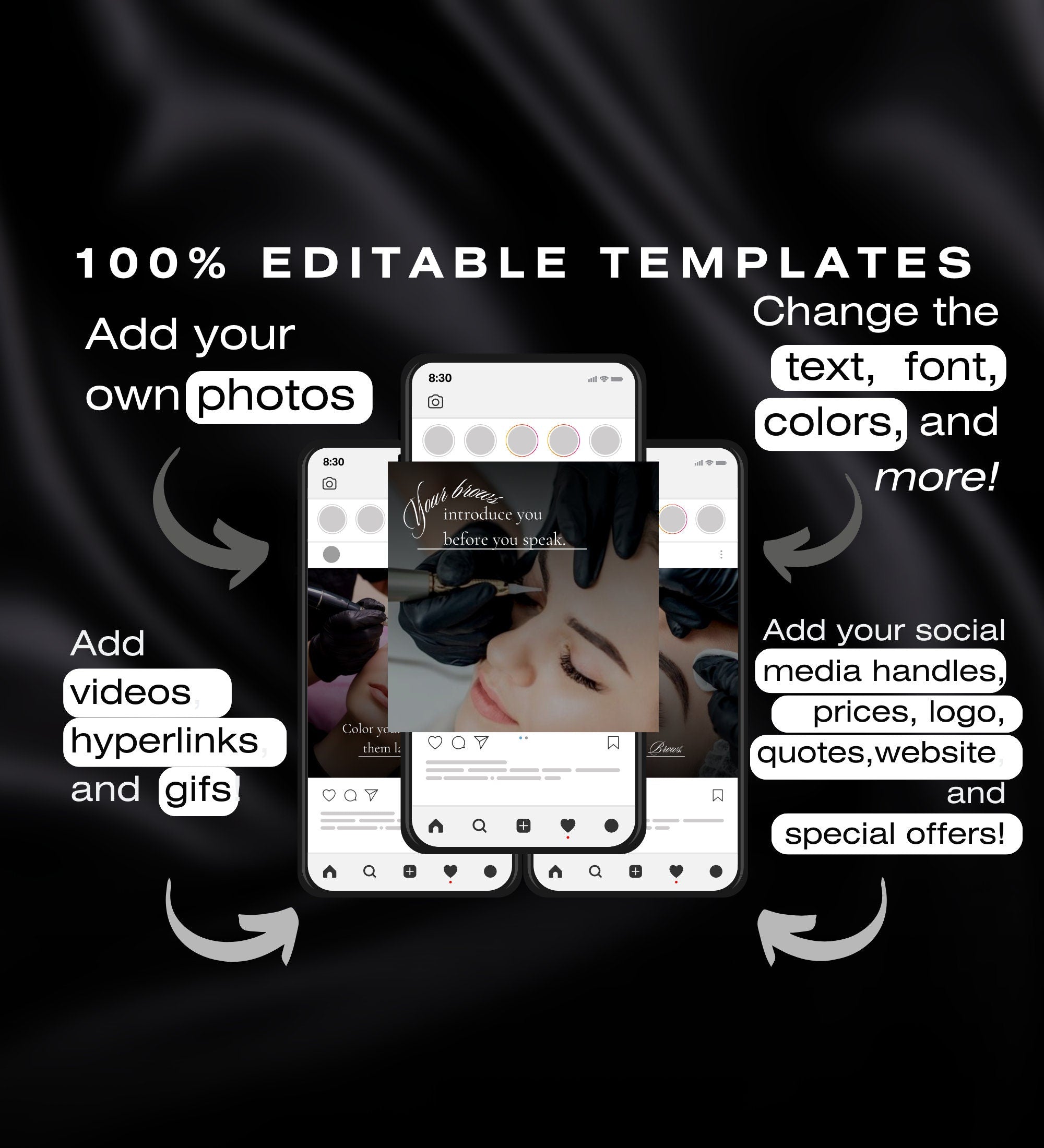 PMU Quotes Instagram Templates | Permanent Makeup Instagram Templates | Lip Blush Templates | PMU Social Media Post | PMU Brows Templates