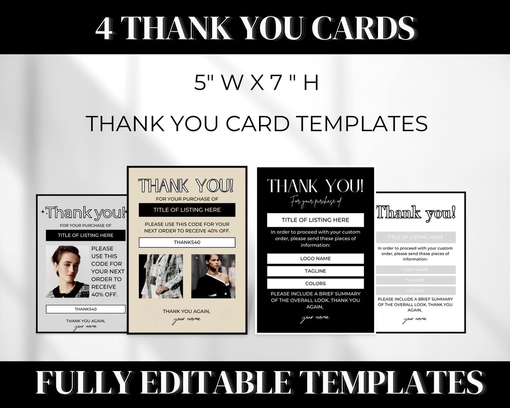 Etsy Shop Kit Canva, Branding and Logo Kit Modern Black and White, Etsy Shop Banner, Etsy Listing Photos, Fashion Etsy Shop Branding Bundle