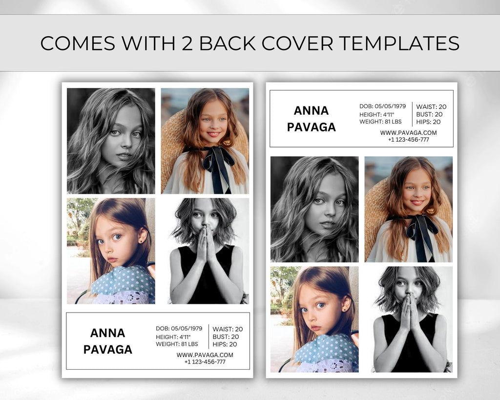 KIDS COMP CARD Template,Modeling Photo Card,Zed Card for Kid Models,Z Card,Fashion Resume, Model Comp Card for Kids,Editable Canva Template