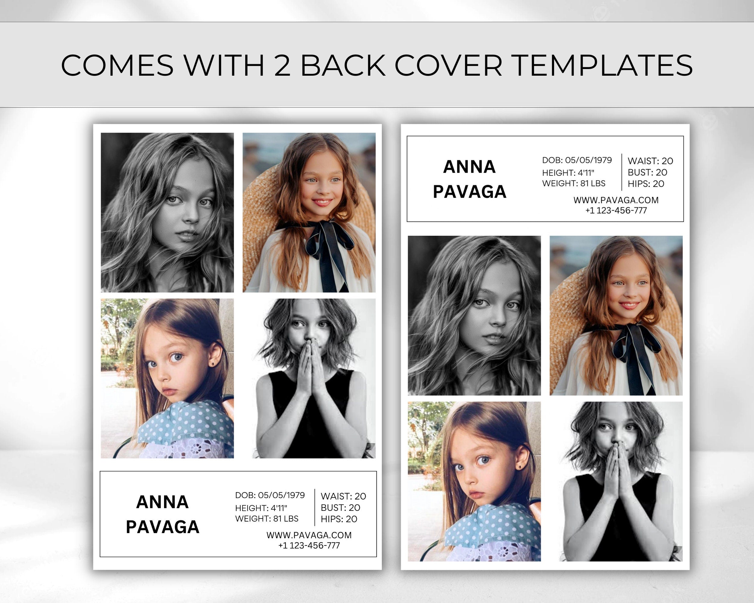 KIDS COMP CARD Template,Modeling Photo Card,Zed Card for Kid Models,Z Card,Fashion Resume, Model Comp Card for Kids,Editable Canva Template