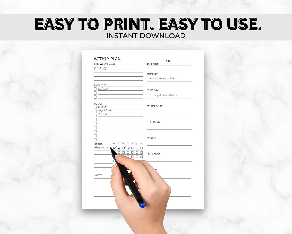 Daily, Weekly, Monthly Planner Printable Set (Instant Download)