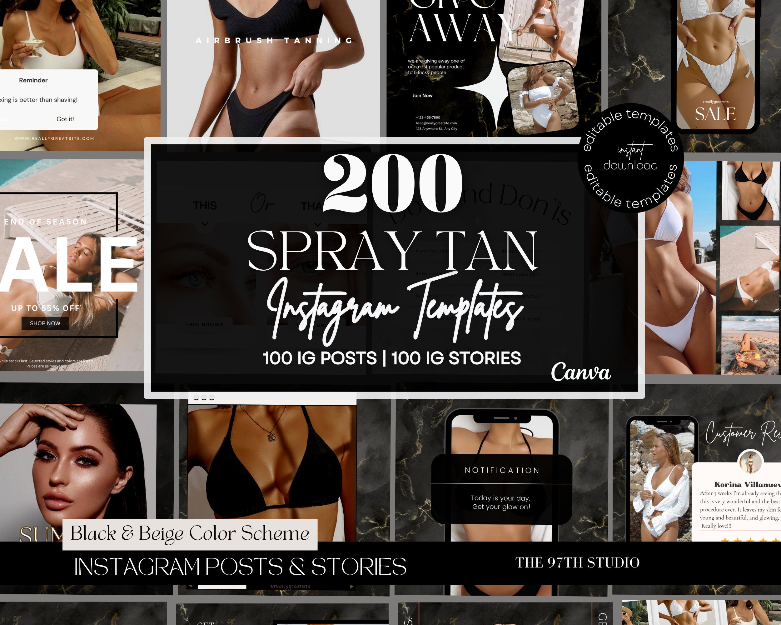 200 Black Marble Spray Tanning Instagram Posts | Spray Tan Instagram Posts | Spray Tan Social Media | Spray Tan Artist | Spray Tan Marketing