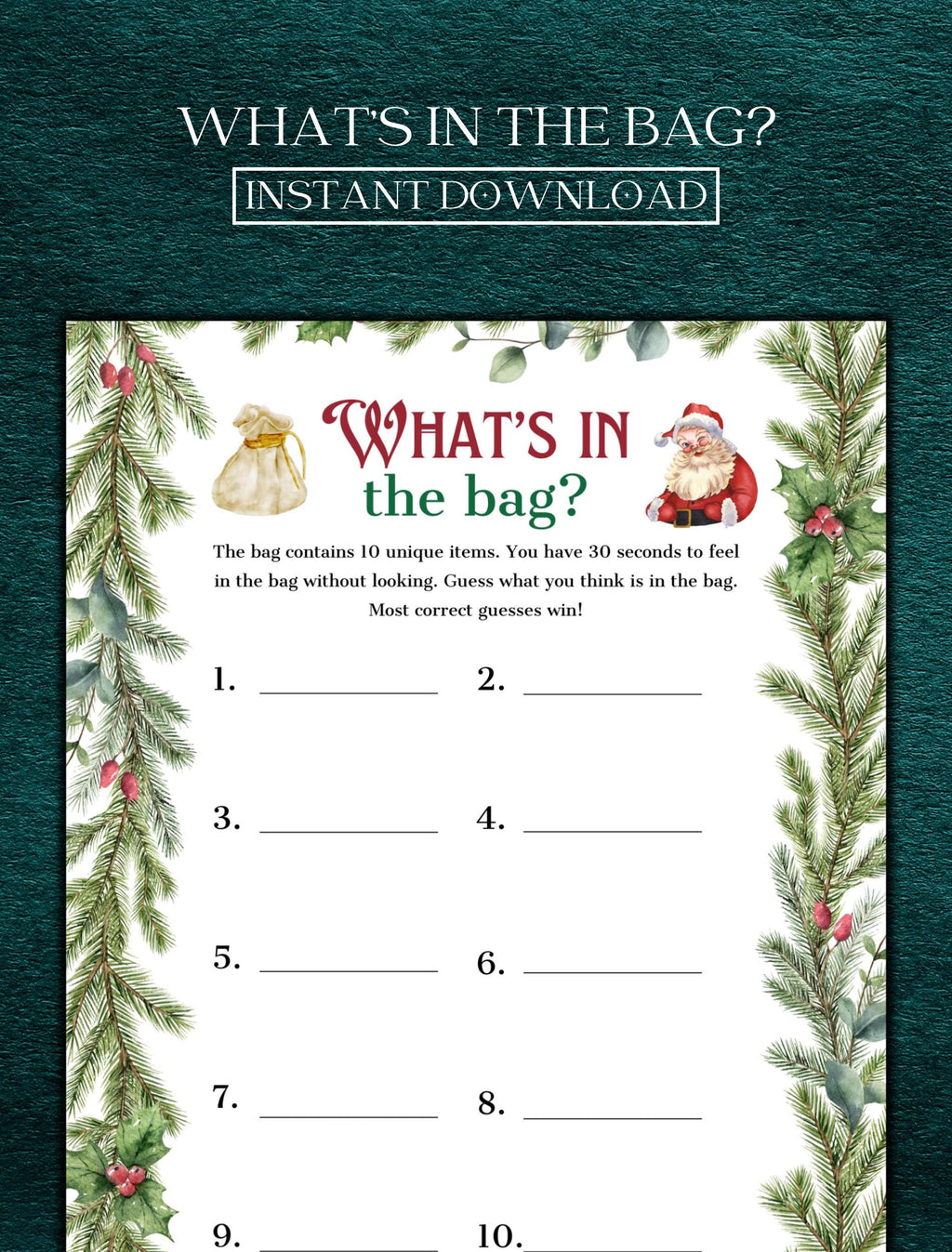 Christmas What's In The Bag Game | Office Christmas Party Game | Christmas Family Game | Printable Christmas Game | Christmas Game Printable