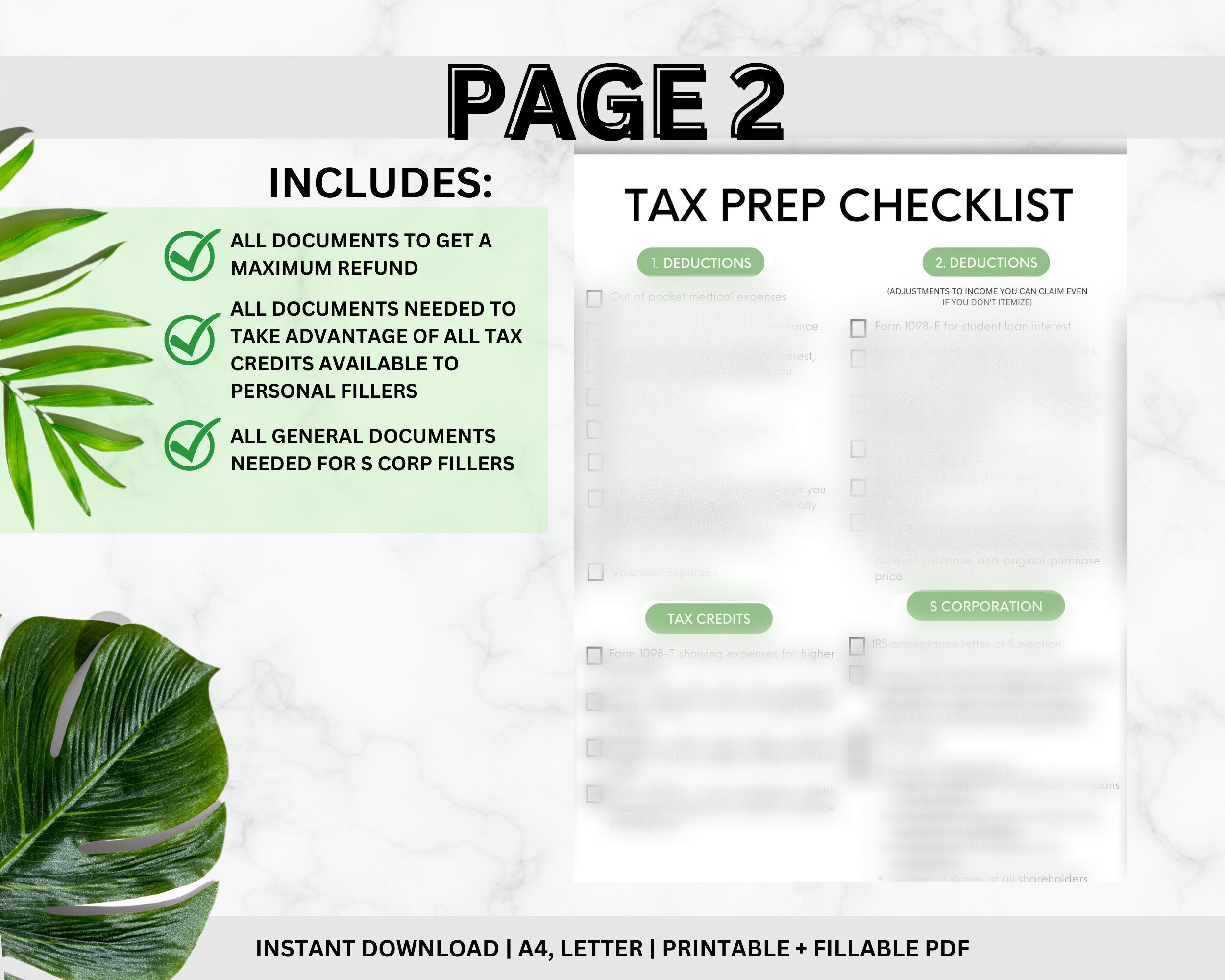 Tax Prep Checklist Tracker Printable, A4, Letter (Printable Fillable PDF)