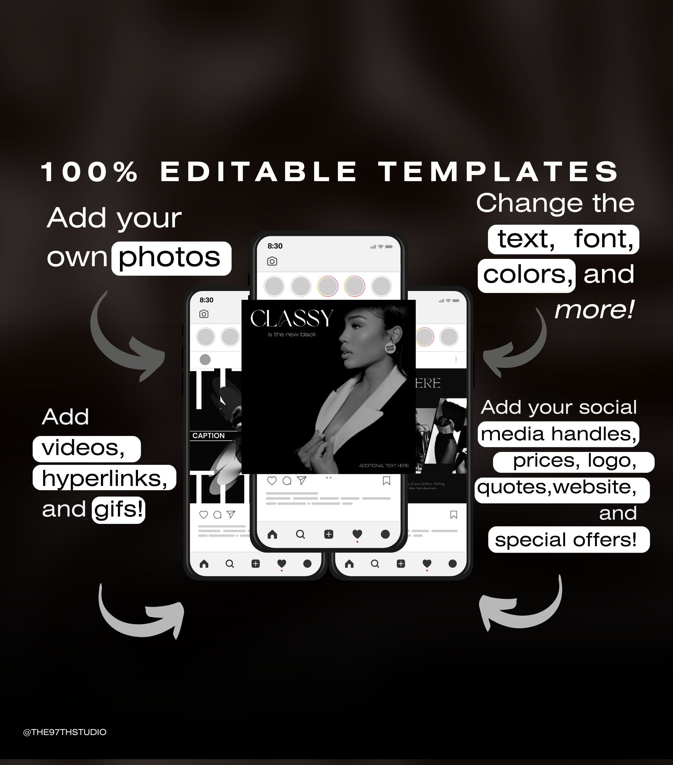 Engagement Instagram Templates Bold Black Luxury Marketing Instagram Posts Dark Modern Instagram Luxury Coach Branding Social Media Growth