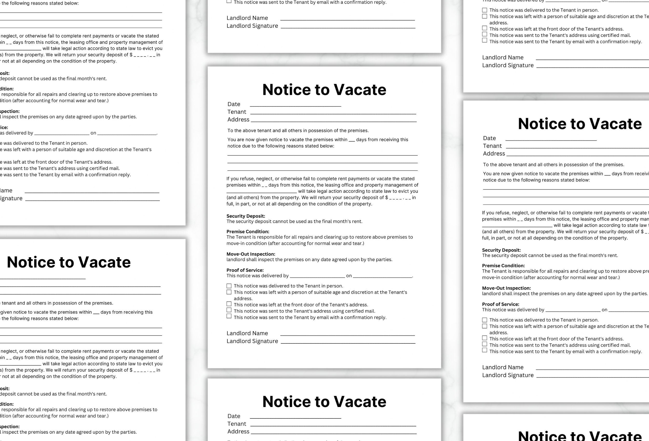 Notice to Vacate Template, Eviction Letter, Landlord Forms (PDF)