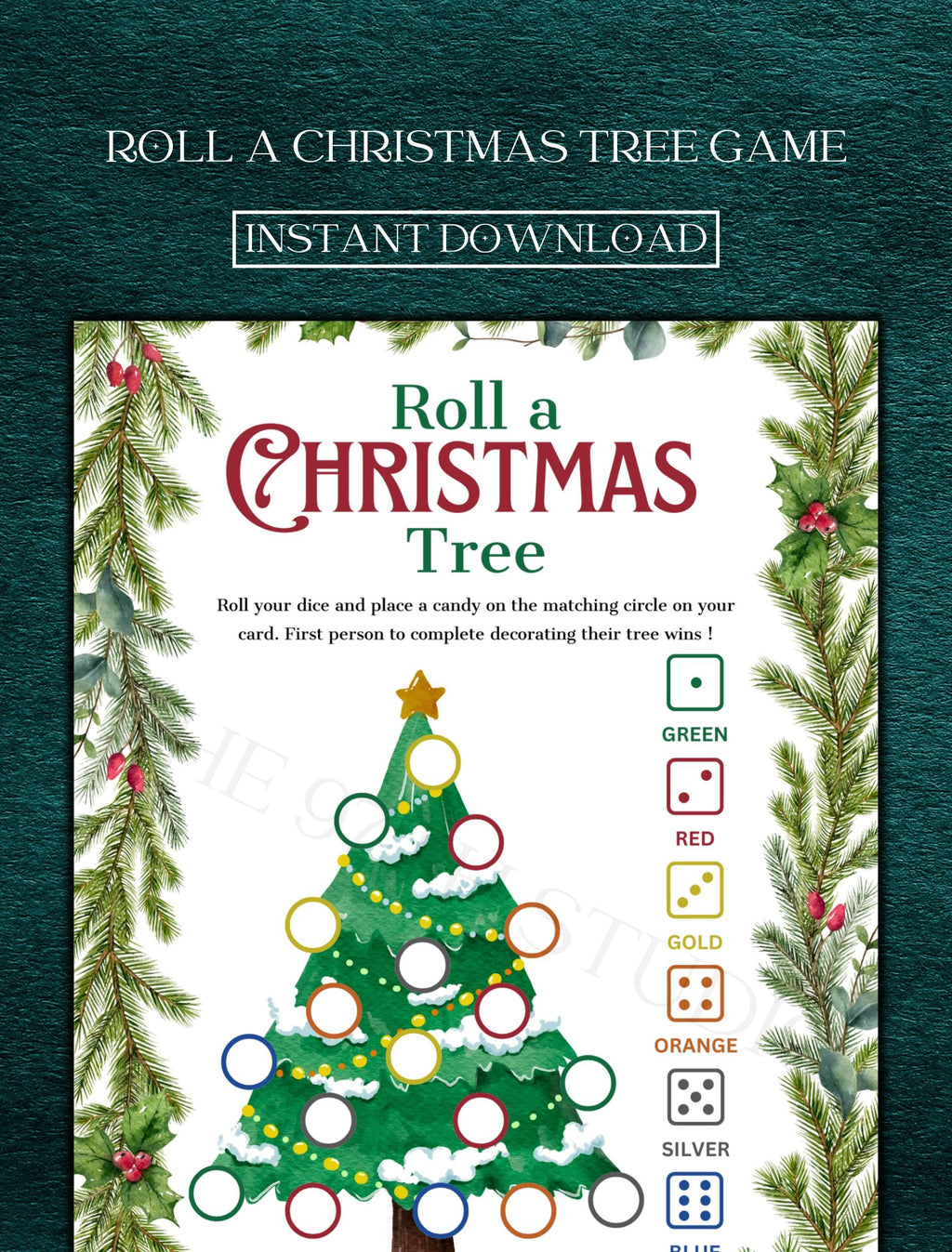 Roll a Christmas Tree Game | Office Christmas Party Game | Christmas Family Game | Printable Christmas Game | Holiday Party Game | Santa