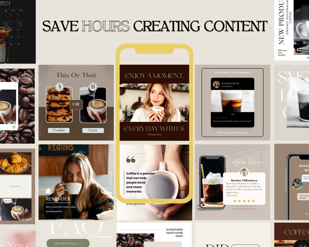 Coffee Instagram Post Templates | Beige Social Media (Canva Editable)