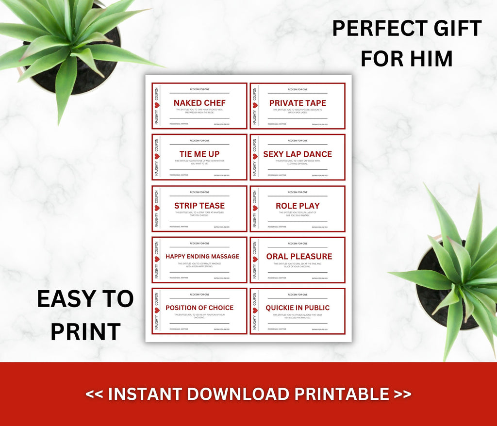 Naughty Valentine Coupon Book, Kinky Valentines Love Coupons, PRINTABLE Adult Valentine's Day Cards, Valentine's Day Gift, Instant Download