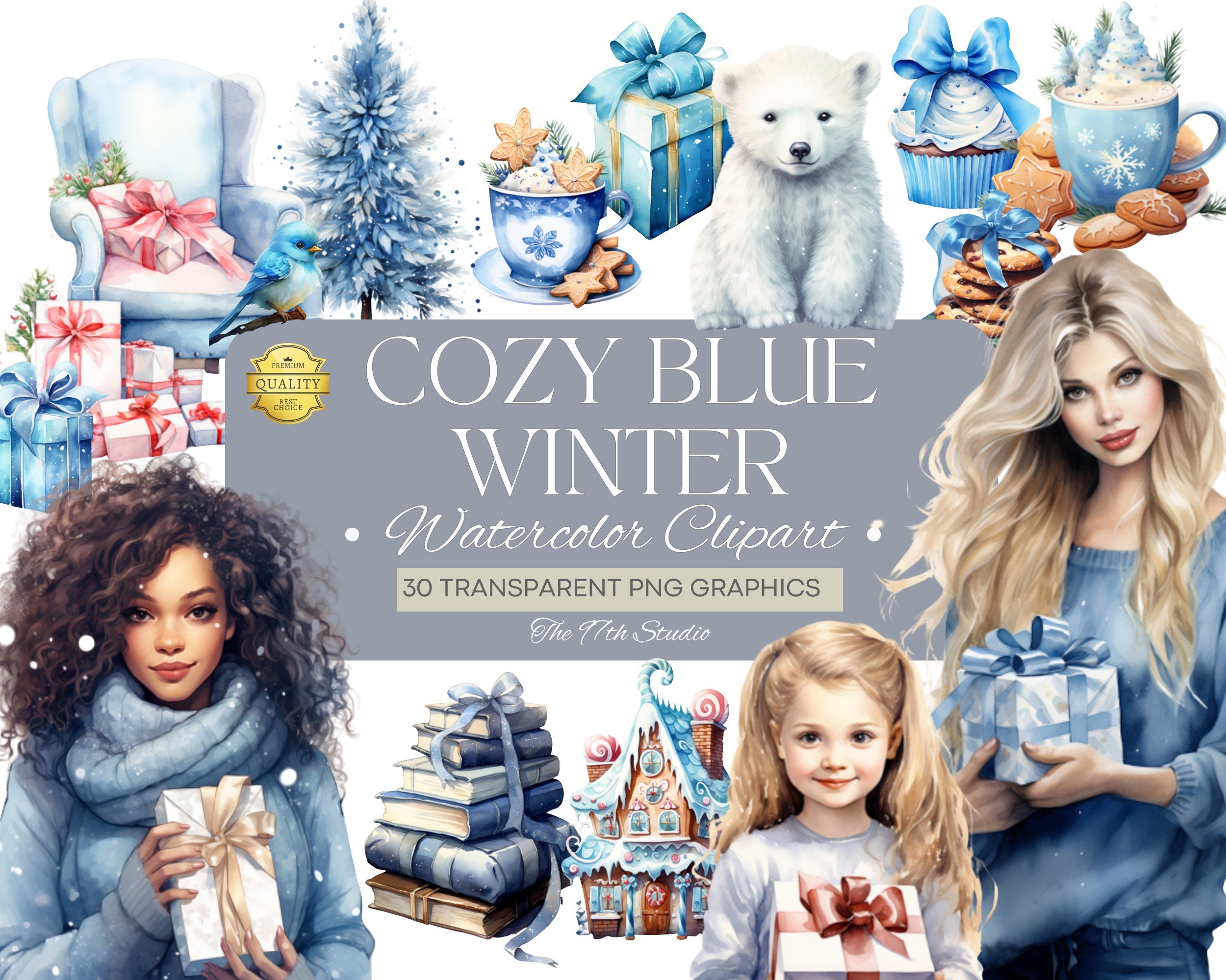 30 Cozy Winter Clipart, Watercolor, Christmas Clipart, Pretty Girl Clipart, Xmas Gifts, Woodland Clipart, Winter Wedding, Holiday, Snowman