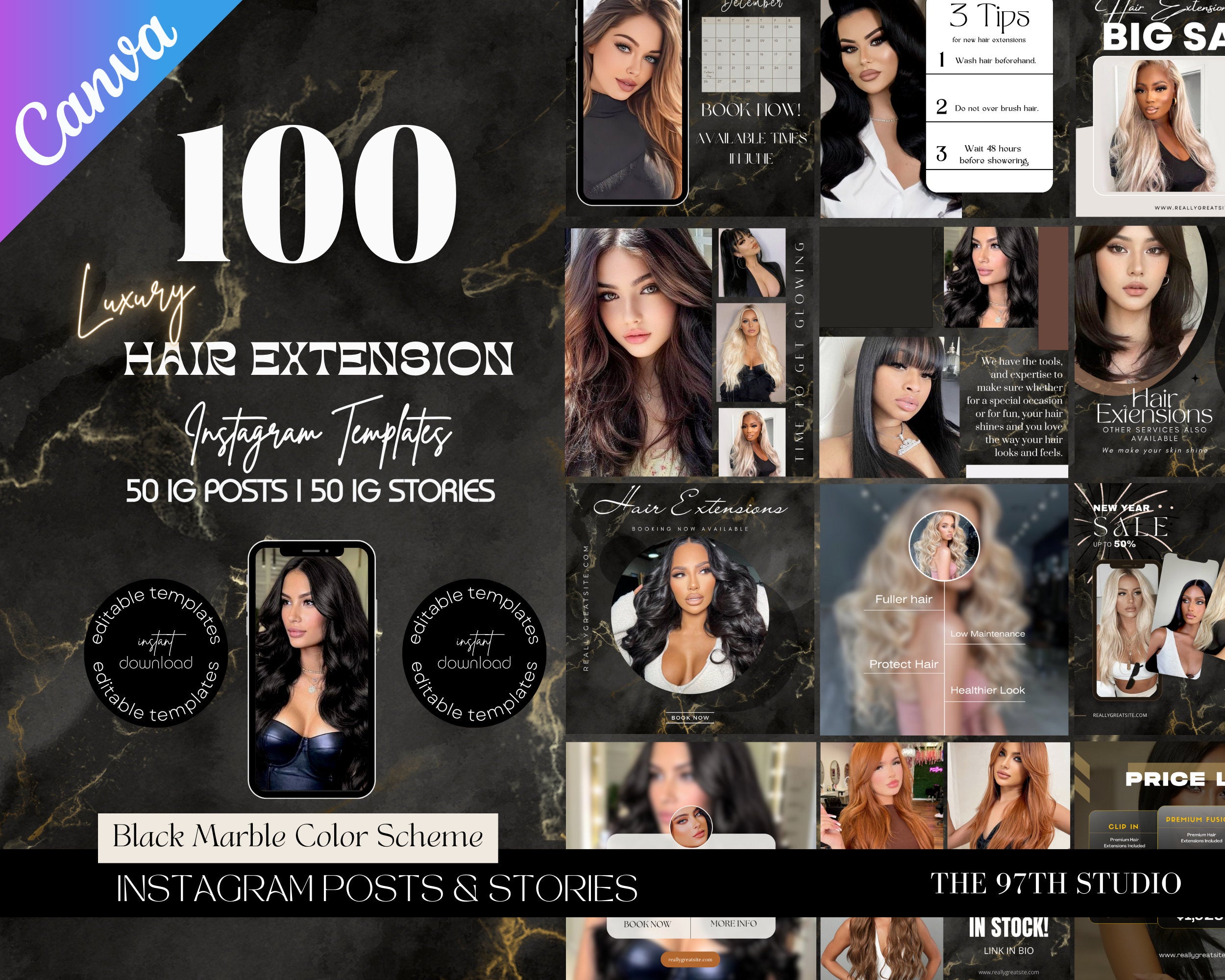 100 Instagram Template Posts for Hair Extension Business