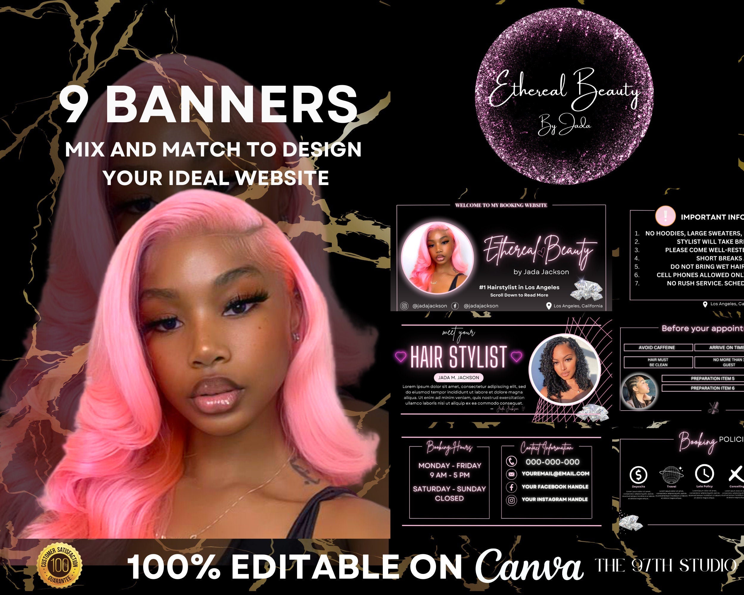ETHEREAL BEAUTY Acuity Scheduling Template VOL. 2, Hair Acuity Website Template, Acuity Website Banner, Acuity Booking Template, Luxury Site