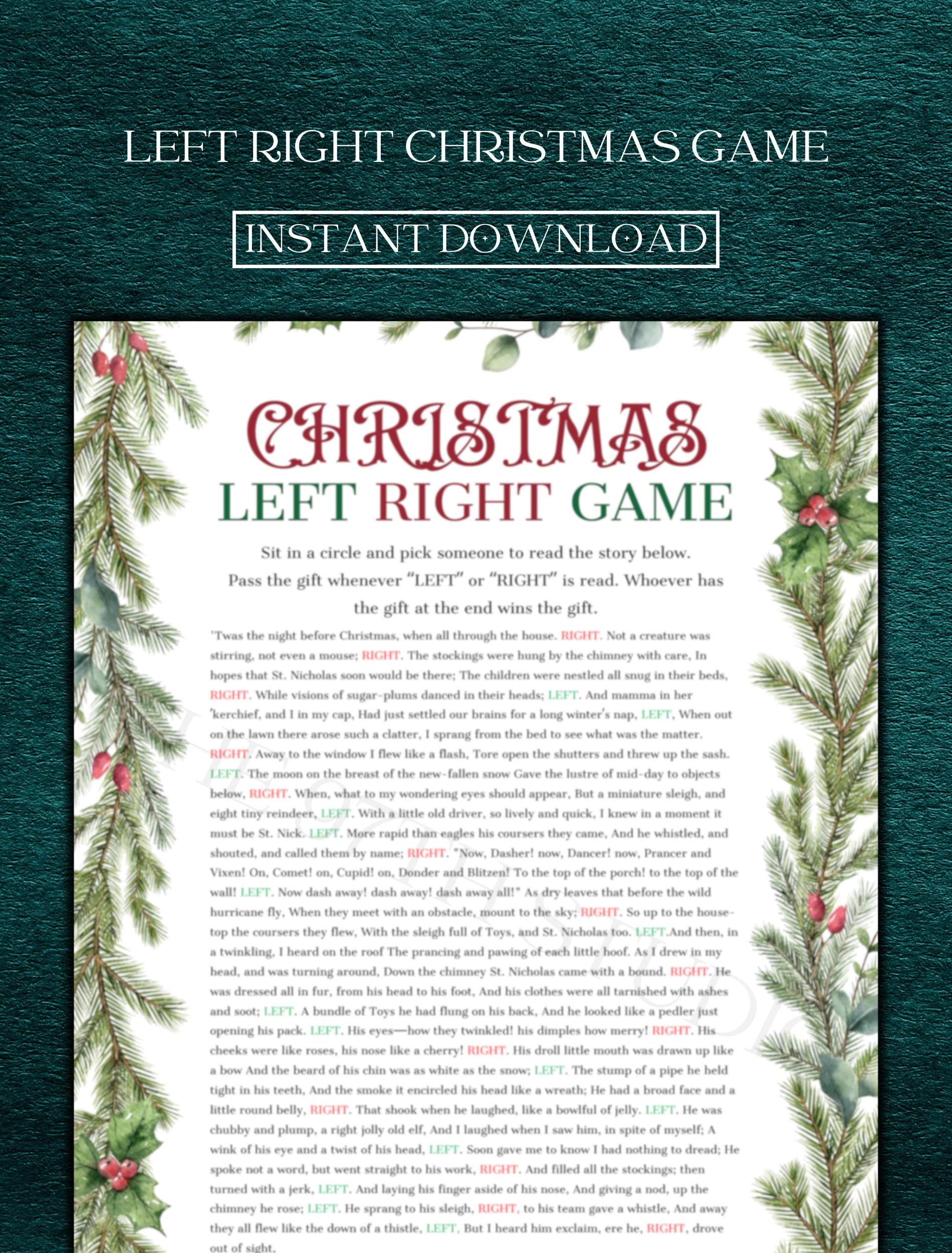 Christmas Pass the Gift Game | Office Christmas Party Game | Christmas Family Game | Printable Christmas Game | Left Right Game Printable