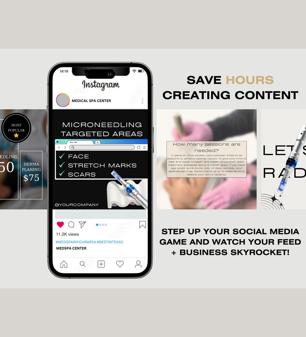 Microneedling Instagram Posts | Esthetician Instagram | Medspa Instagram | Tattoo Artist | Beauty Business | RF Microneedling | Skincare