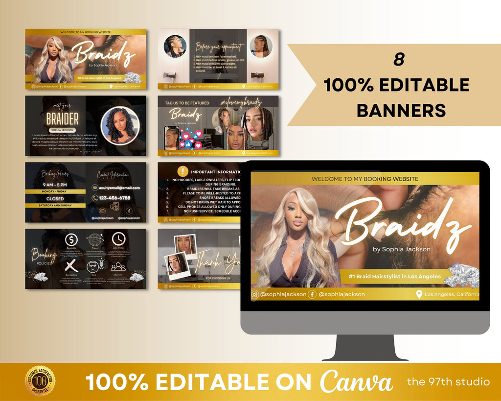 Acuity Scheduling Template BRAIDER, Hair Acuity Website Template, Acuity Website Banner, Editable Acuity Booking Template,Web Banner, Luxury