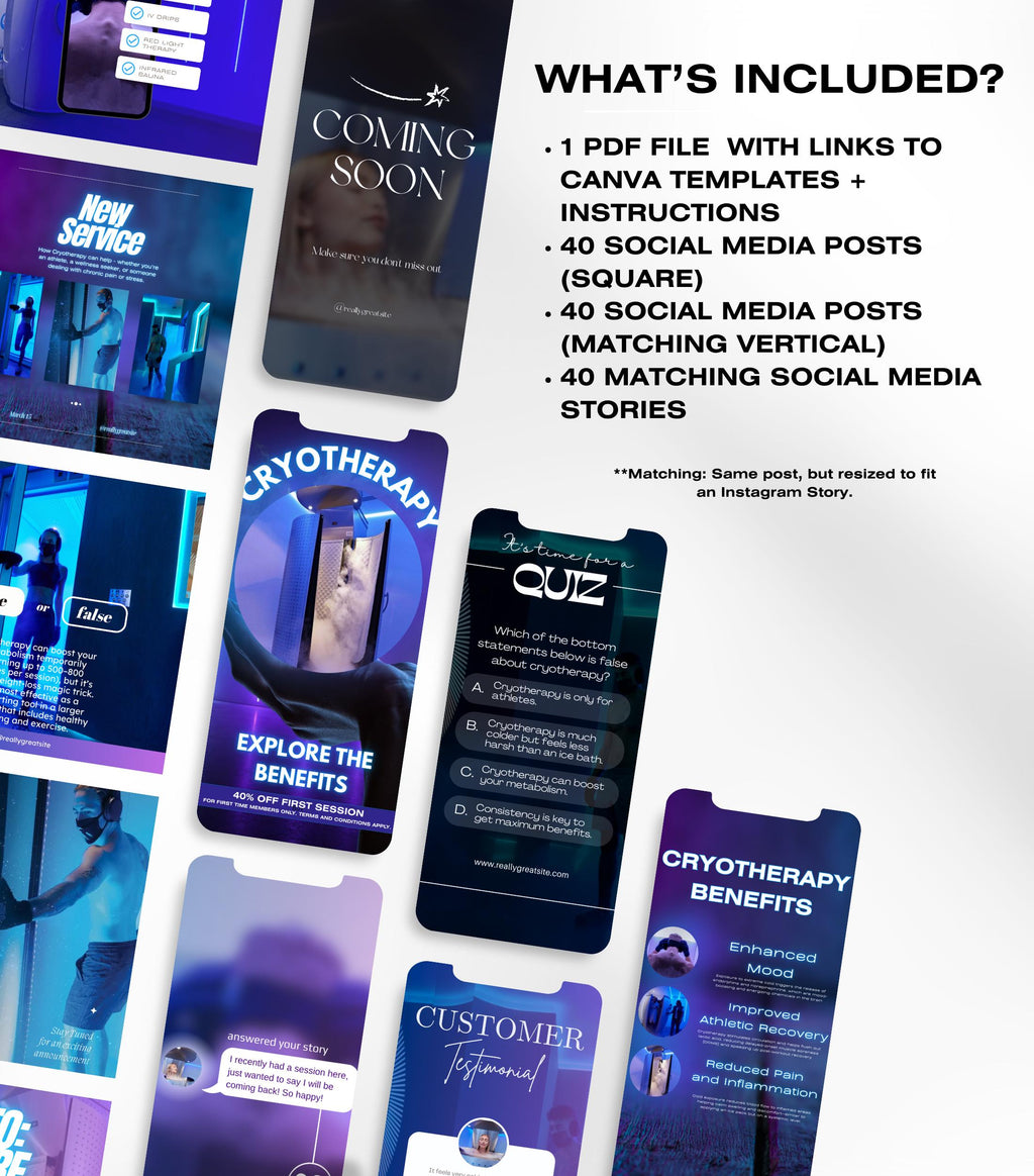 Cryotherapy Instagram Templates | Cryotherapy Posts | Cryotherapy Flyer | Cryotherapy Business IG Posts | Social Media Marketing | Medspa