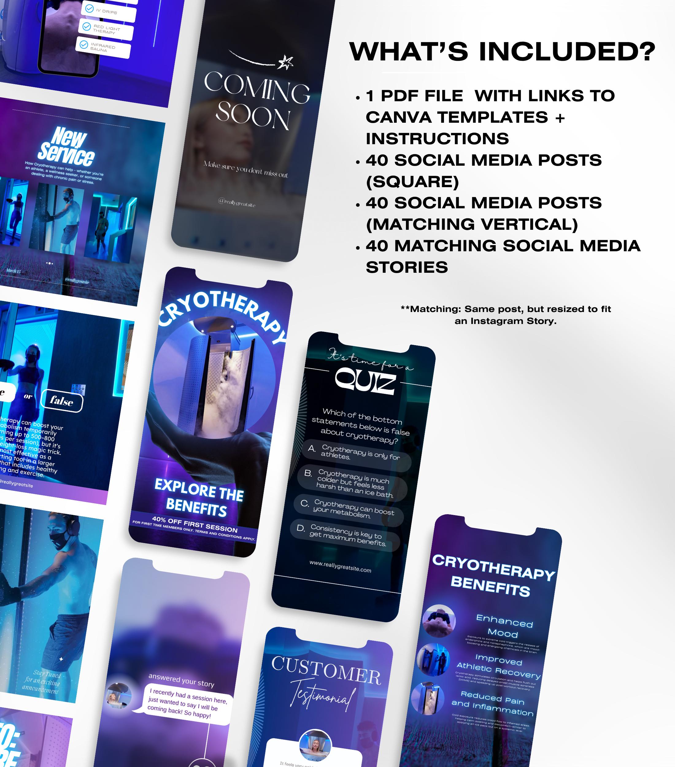 Cryotherapy Instagram Templates | Cryotherapy Posts | Cryotherapy Flyer | Cryotherapy Business IG Posts | Social Media Marketing | Medspa