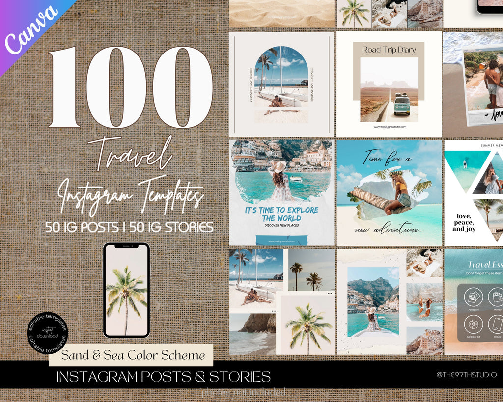 100 TRAVEL Instagram Templates | Travel Agent Instagram Post | Travel Blogger Templates | Travel Influencer Instagram | Vacation Templates
