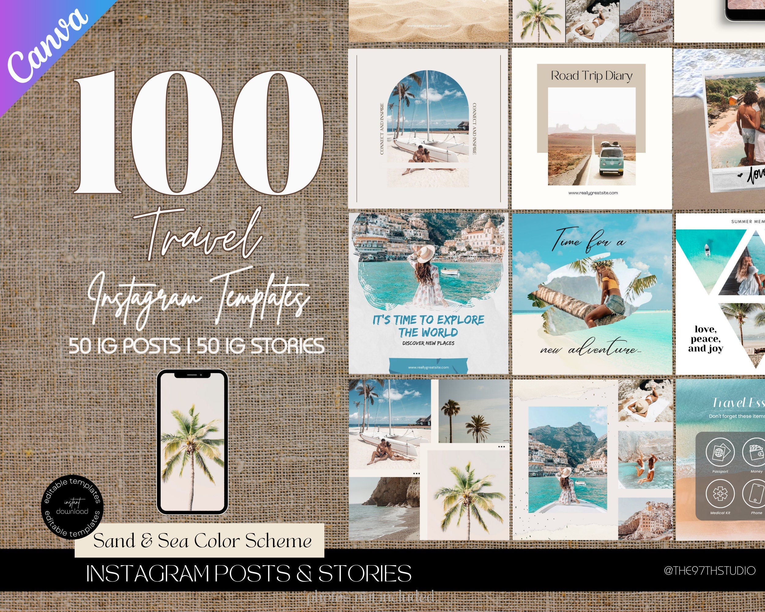 100 TRAVEL Instagram Templates | Travel Agent Instagram Post | Travel Blogger Templates | Travel Influencer Instagram | Vacation Templates
