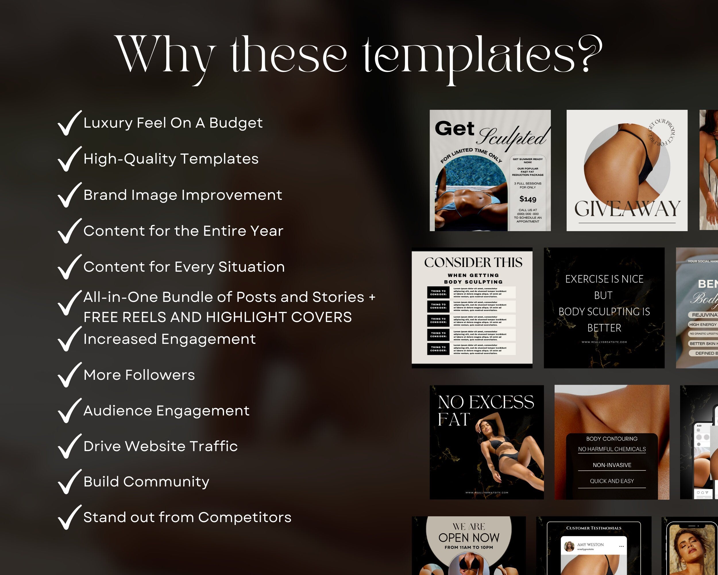 150 Body Sculpting Instagram Templates I Body Contouring Instagram I Medspa Templates I Instagram Bundle I CoolSculpting Instagram | MEDSPA