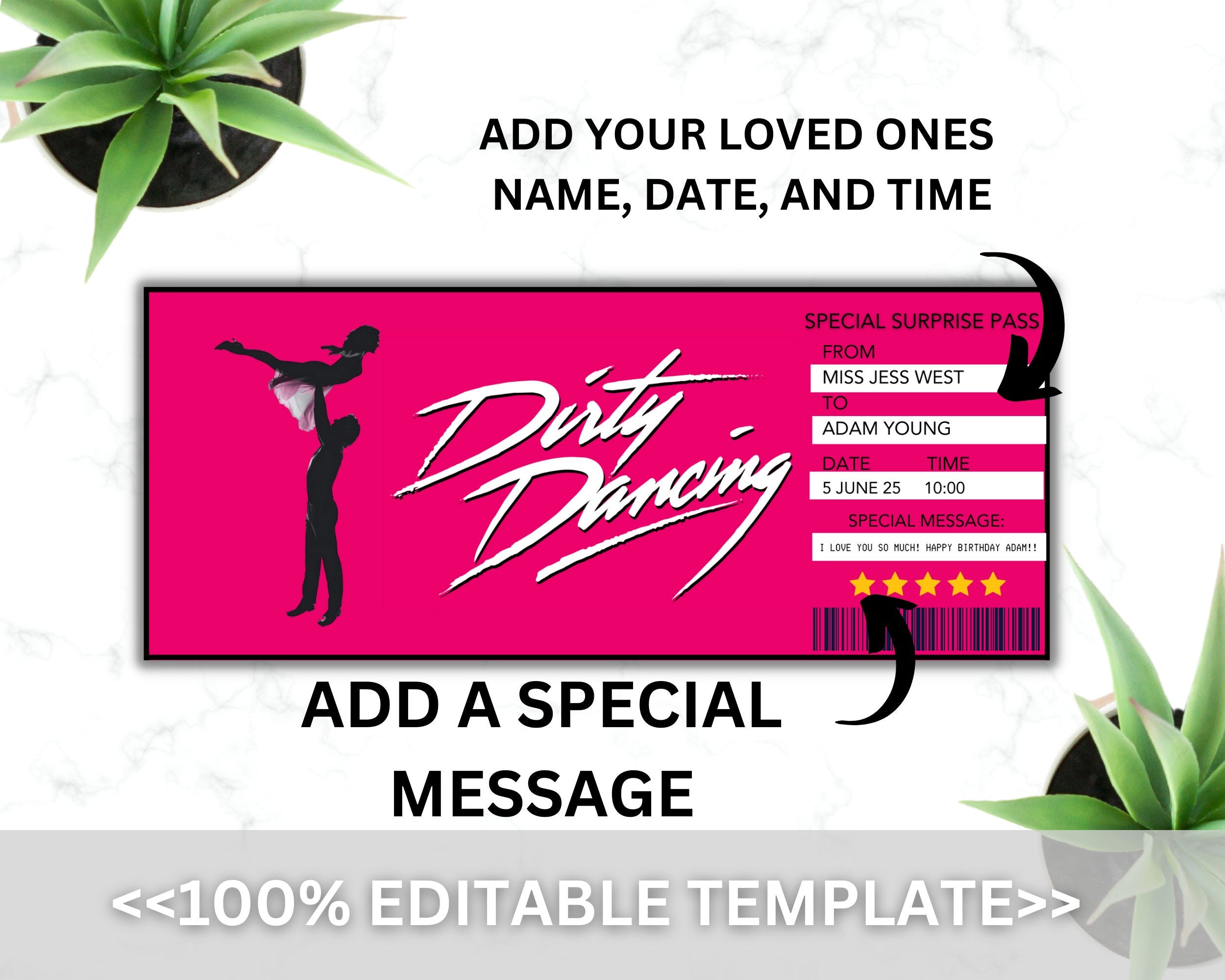 EDITABLE Dirty Dancing Broadway Surprise Ticket, Dirty Dancing Musical Collectible Theater Ticket, Musical Theatre Event Souvenir Ticket DIY