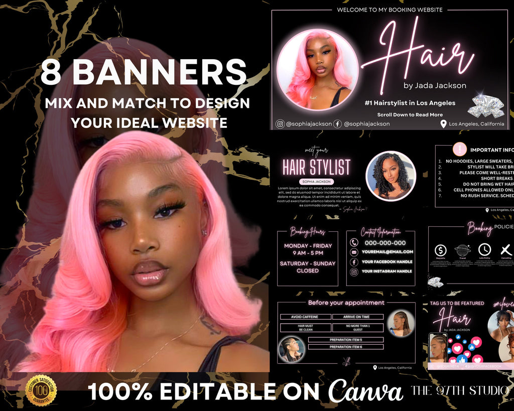 PINK Acuity Scheduling Template HAIRSTYLIST, Hair Acuity Website Template, Acuity Website Banner, Acuity Booking Template,Web Banner, Luxury