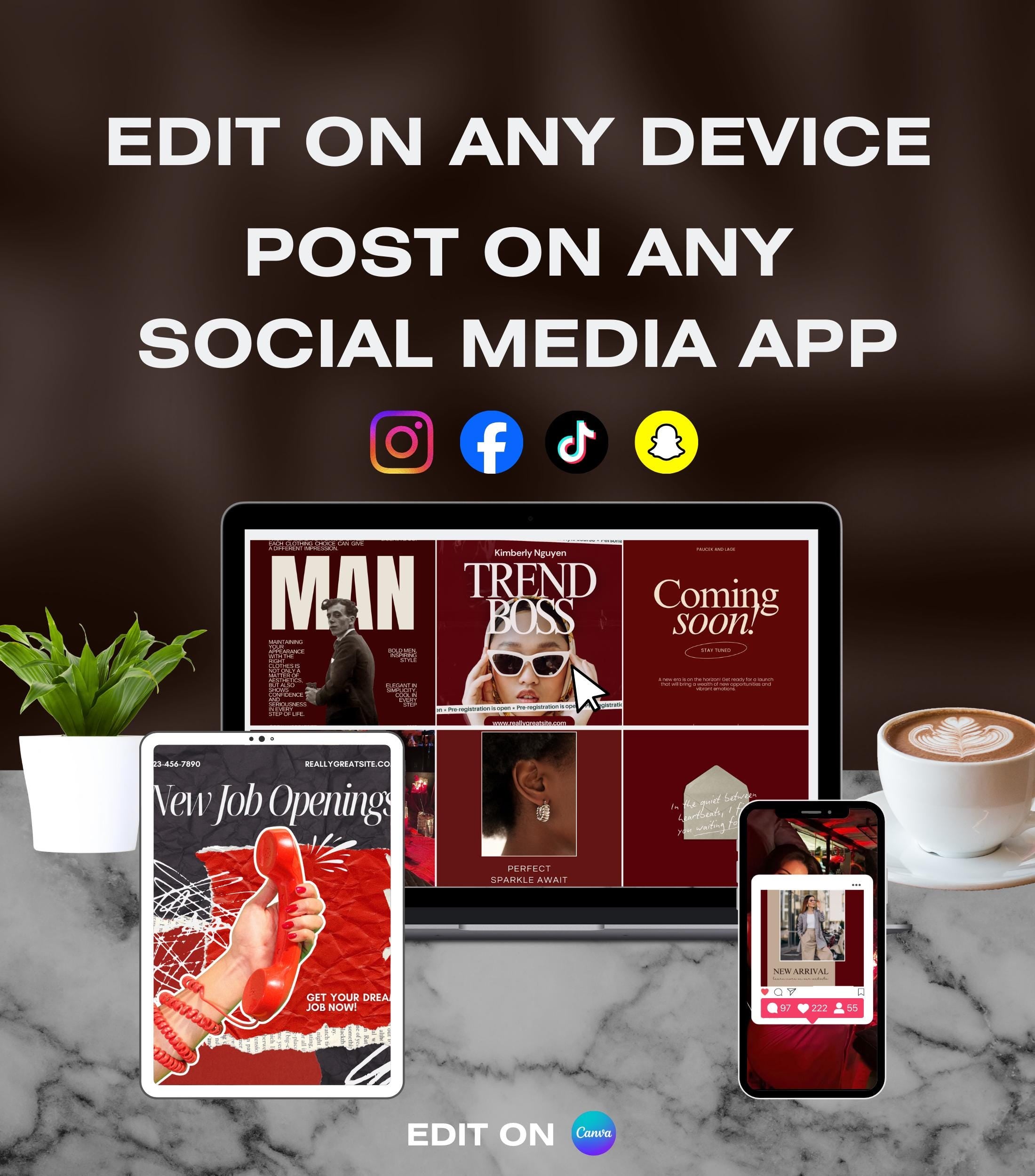 Luxury Burgundy Instagram Templates | Dark Red Instagram Posts | Business Instagram | Social Media Instagram Posts | Facebook Marketing Post