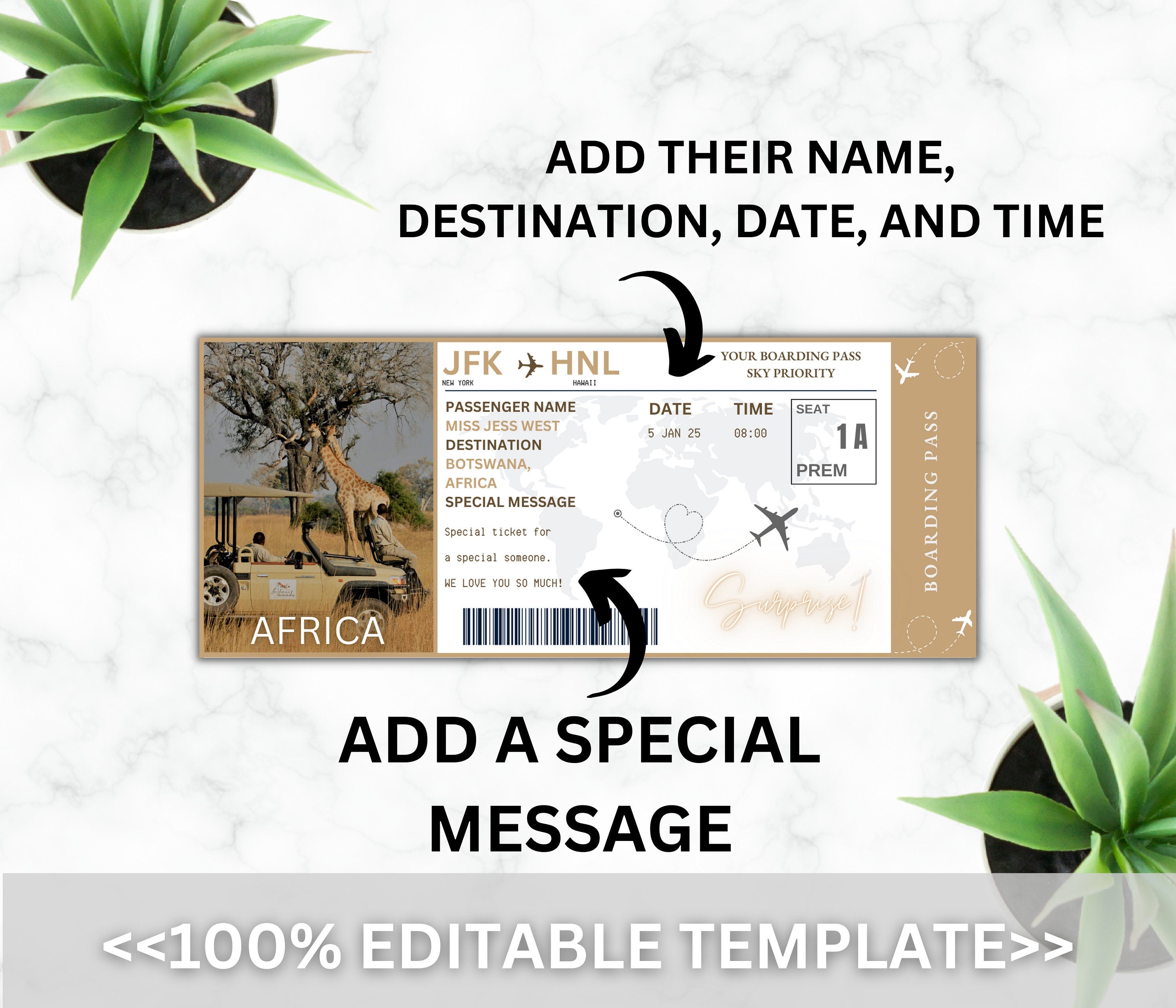 Editable African Safari Boarding Pass Template (Digital Download)