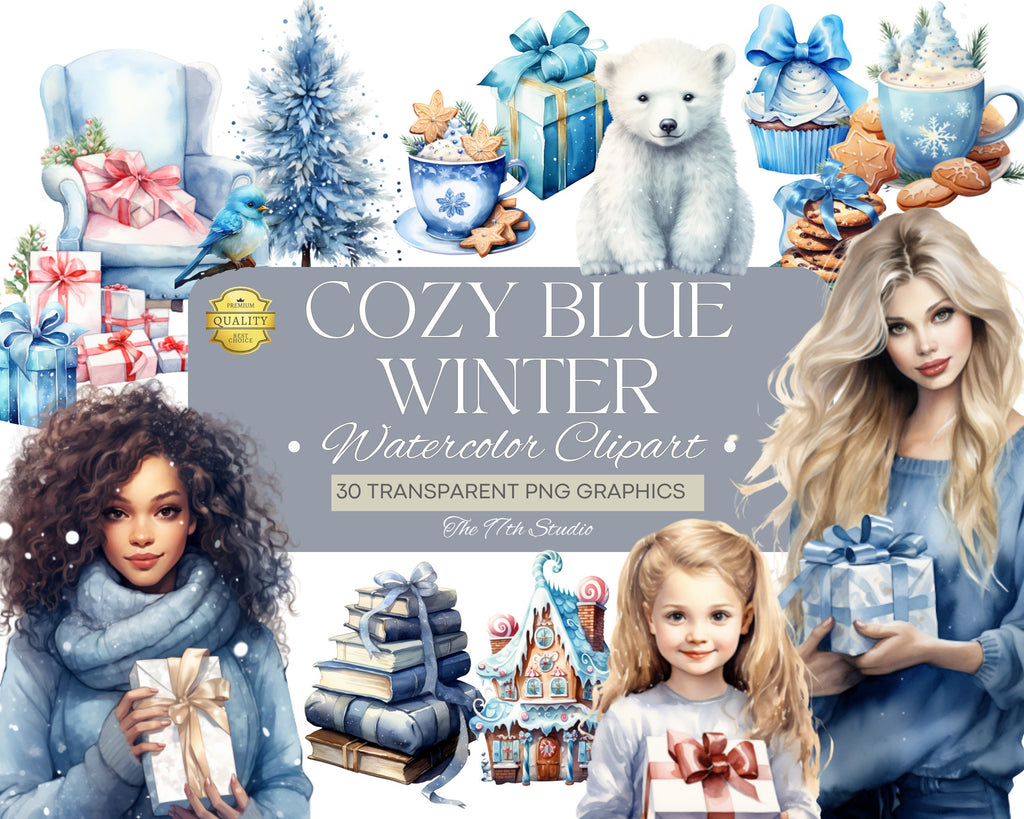 30 Cozy Winter Clipart, Watercolor, Christmas Clipart, Pretty Girl Clipart, Xmas Gifts, Woodland Clipart, Winter Wedding, Holiday, Snowman