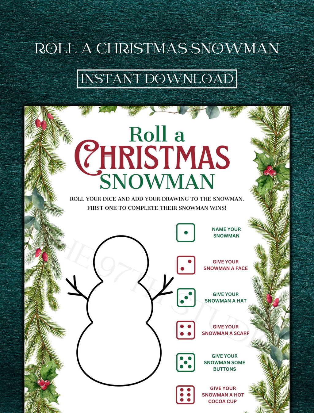 Roll a Christmas Snowman Game | Office Christmas Party Game | Christmas Family Game | Printable Christmas Game | Holiday Party Games | Santa