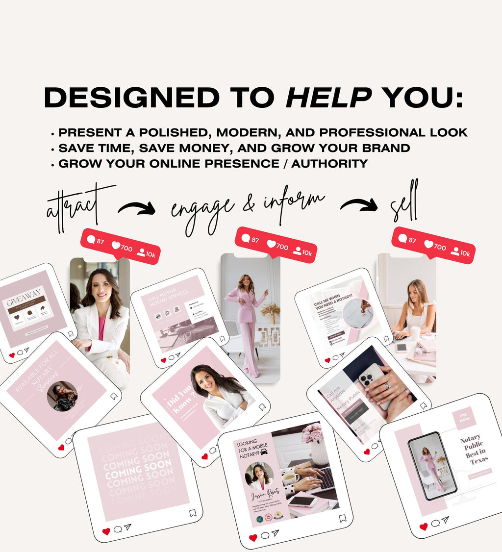 PINK Notary Marketing | Notary Signing Agent | Notary Social Media | Loan Signing Agent | Notary Instagram Posts | Notary Posts Templates