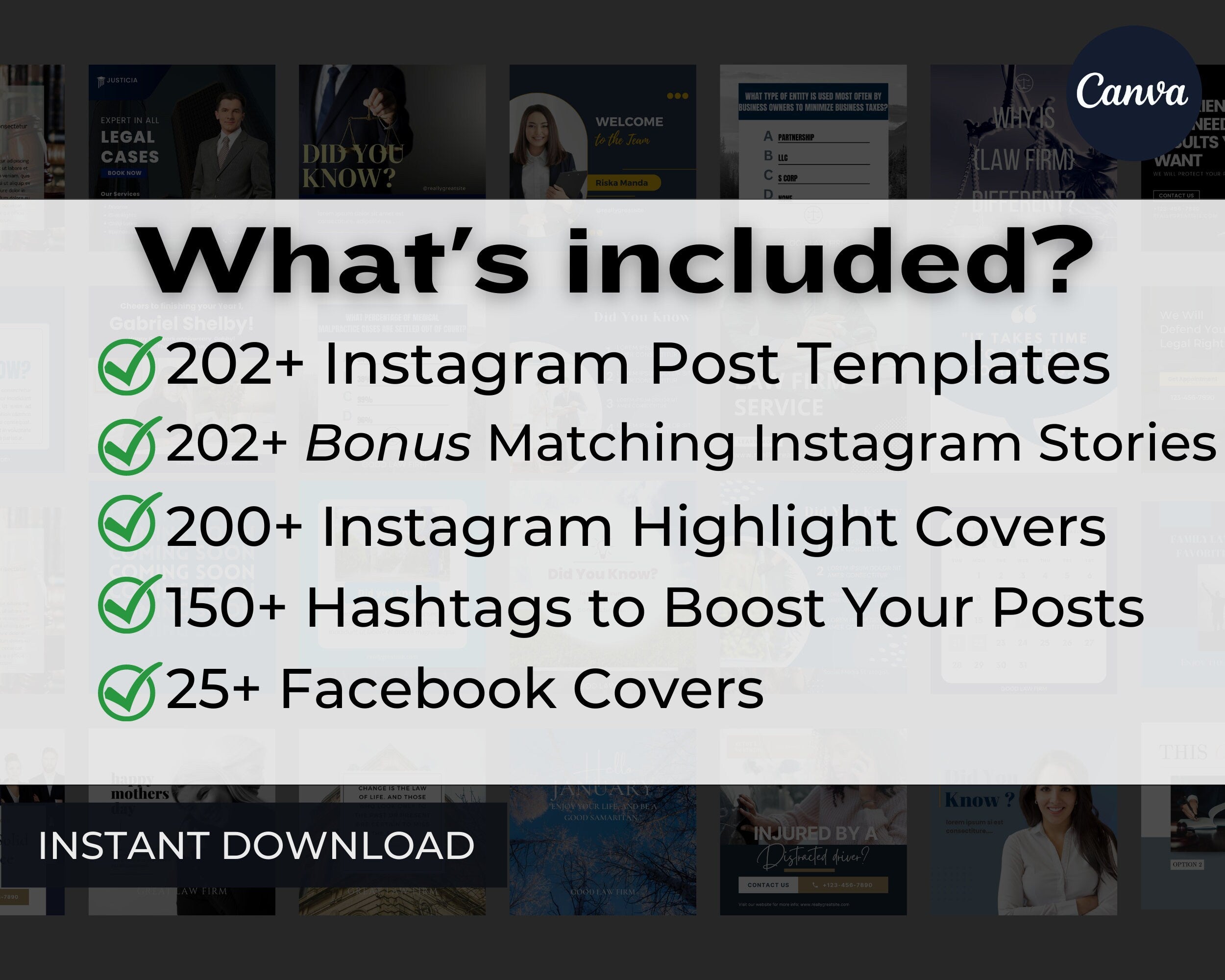 750+ LUXURY Lawyer INSTAGRAM Posts | Attorney Social Media Canva Templates | Law Firm Attorney Instagram Highlights Facebook Posts Hashtags