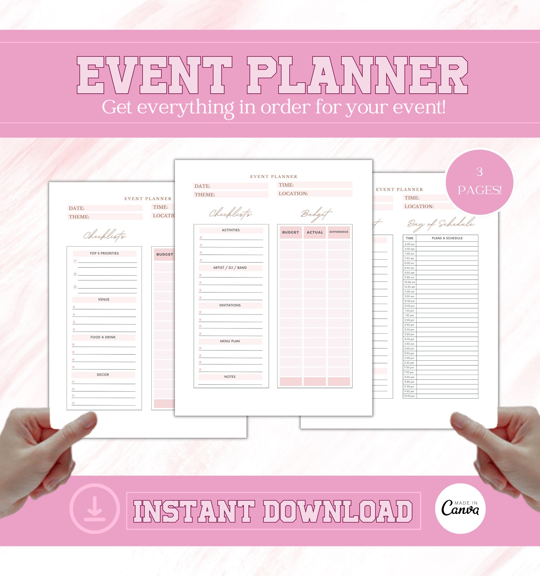 Printable Event Planner Template, Party Planner, Birthday, Wedding, Bridal, Budget, Invites, Event Plan Set, Party Organizer, Letter Size