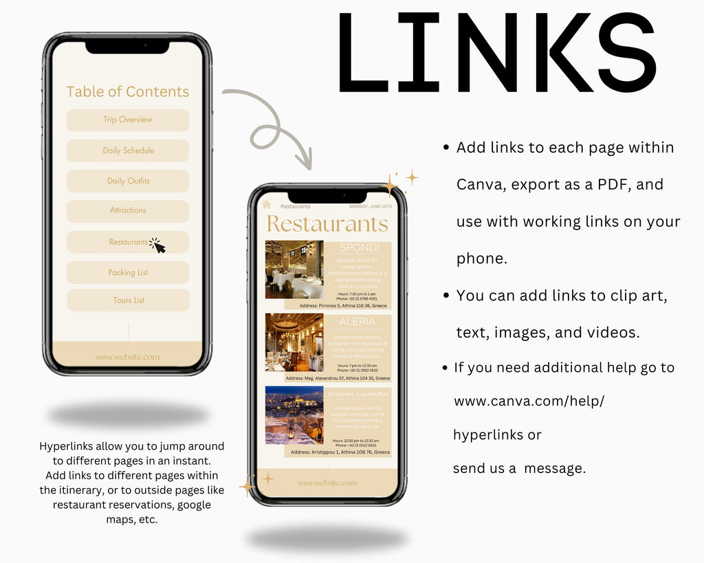Travel Itinerary Mobile Template Modern Minimal Classic, Editable on Canva, Printable, Digital Template Download, Traveling Guide GREECE