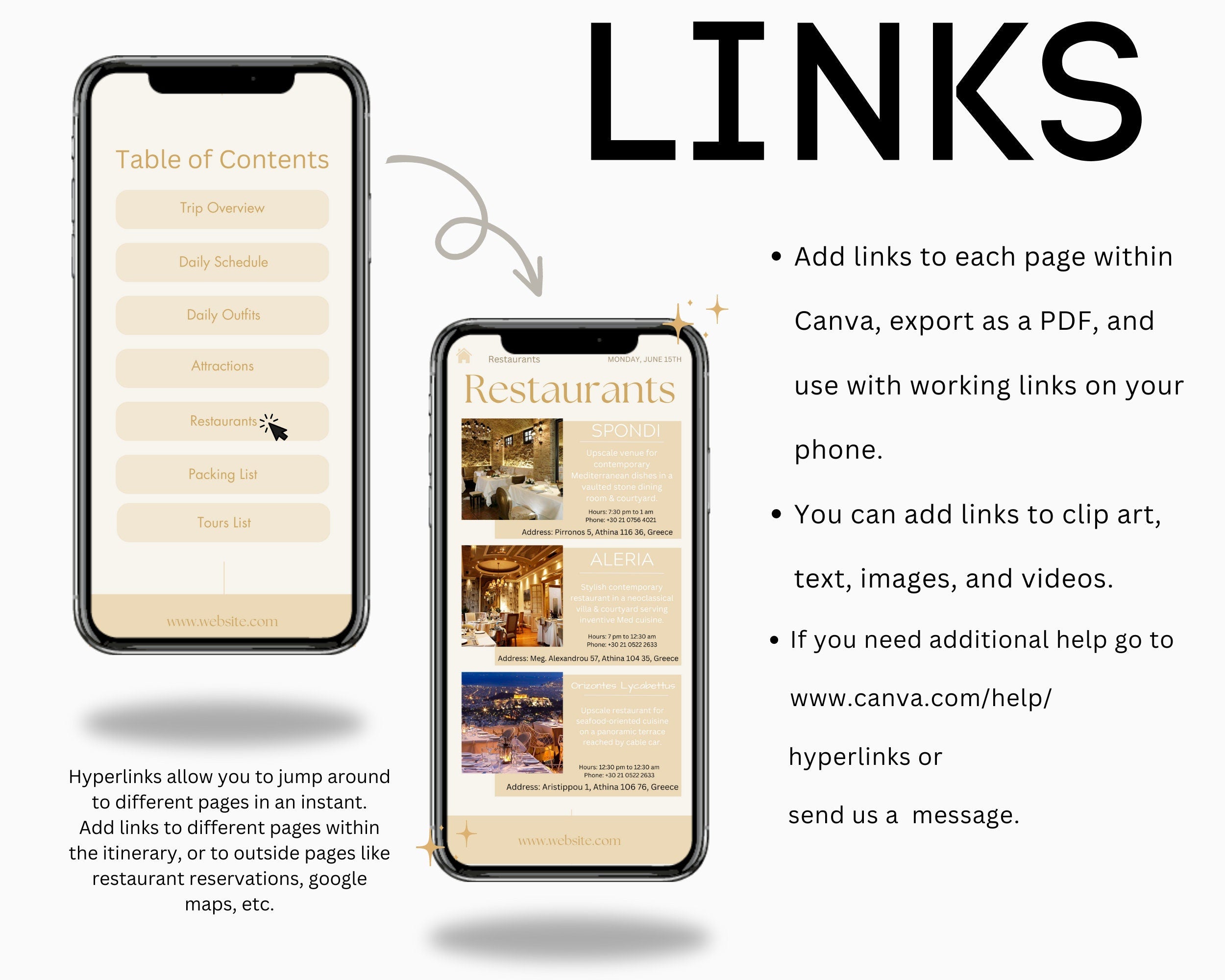Travel Itinerary Mobile Template Modern Minimal Classic, Editable on Canva, Printable, Digital Template Download, Traveling Guide GREECE
