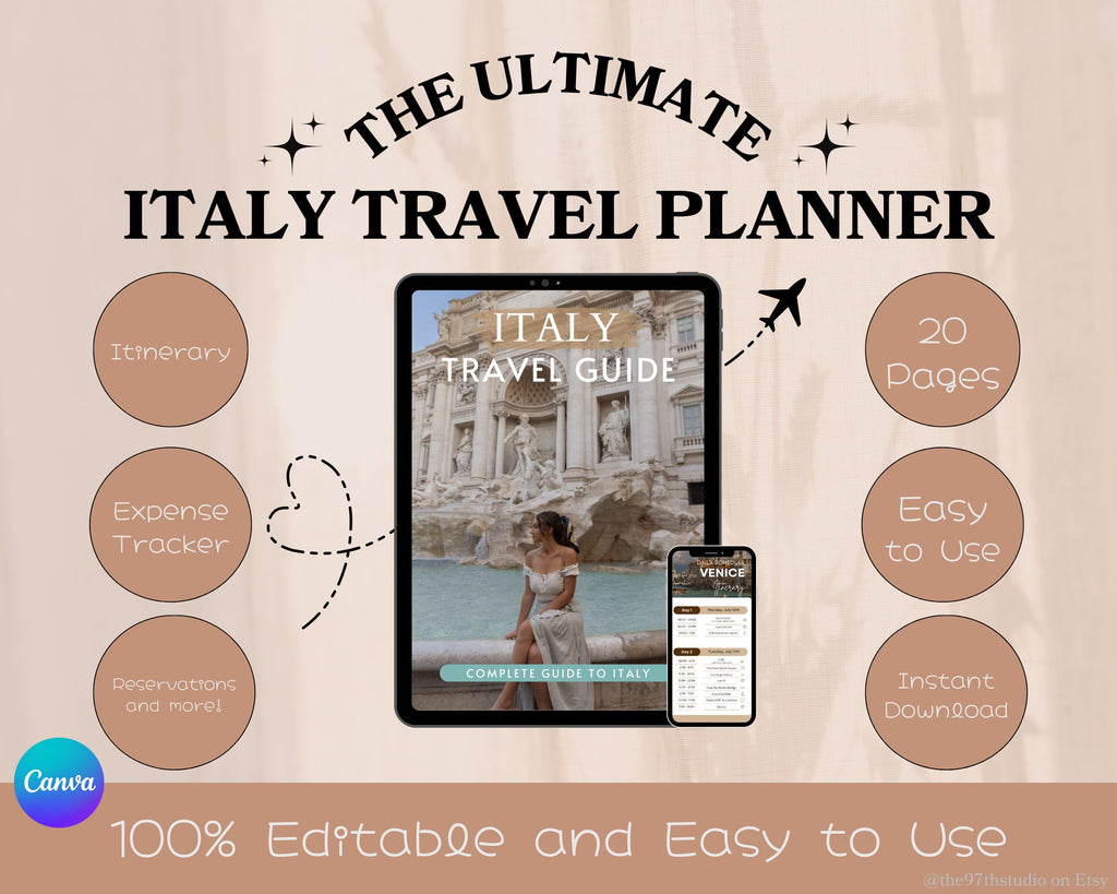Italy Travel Planner Digital Travel Planner Vacation Planner Travel Itinerary Mobile Travel Planner Travel Guide Trip Planner Italy Trip