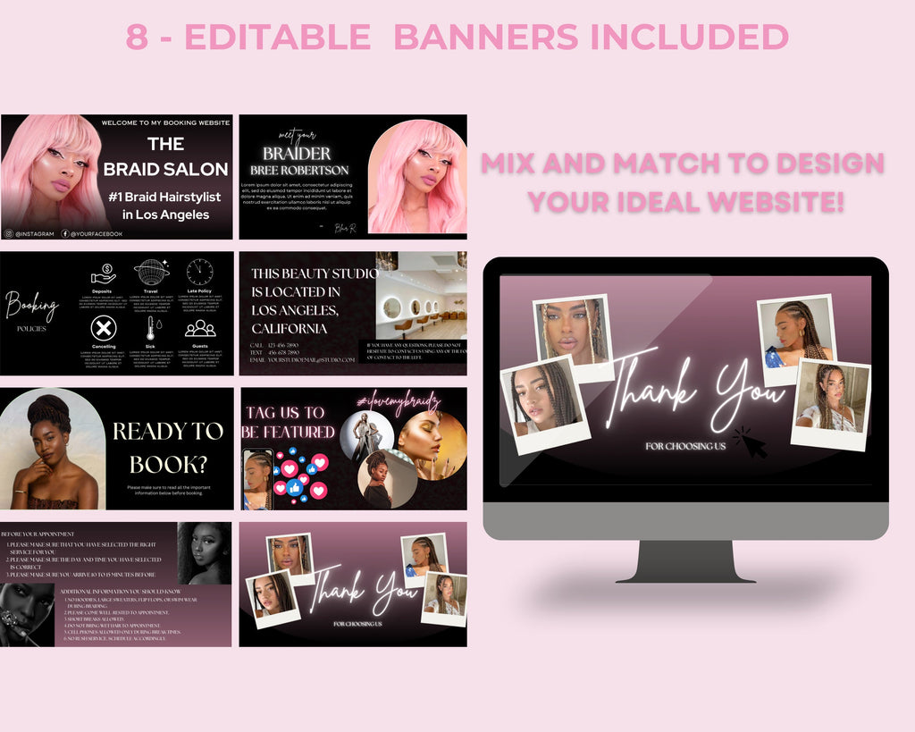 Acuity Scheduling Template for Braiders, Canva Website Banner