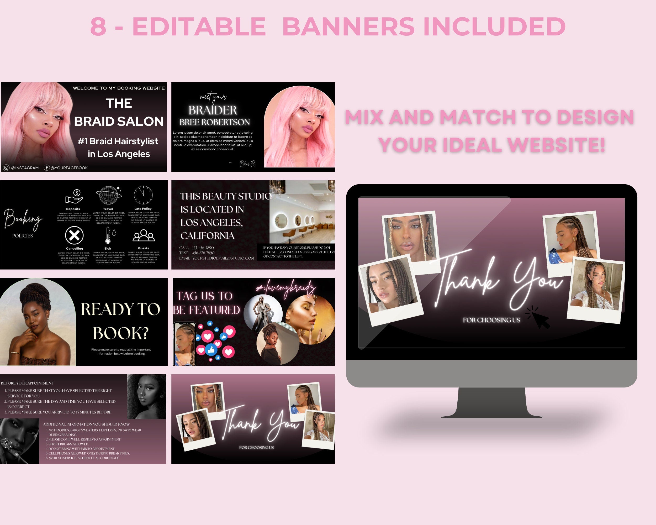 Acuity Scheduling Template for Braiders, Canva Website Banner