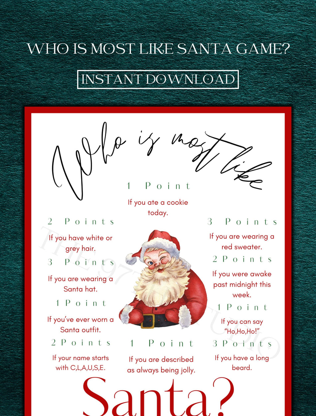 Who Is Most Like Santa Game | Office Christmas Party Game | Christmas Family Game | Printable Christmas Game | Holiday Party Game | Santa